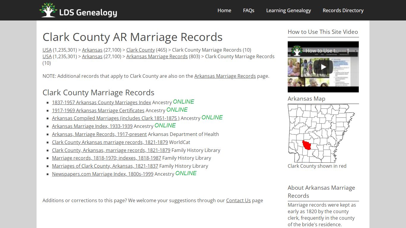 Clark County AR Marriage Records - LDS Genealogy