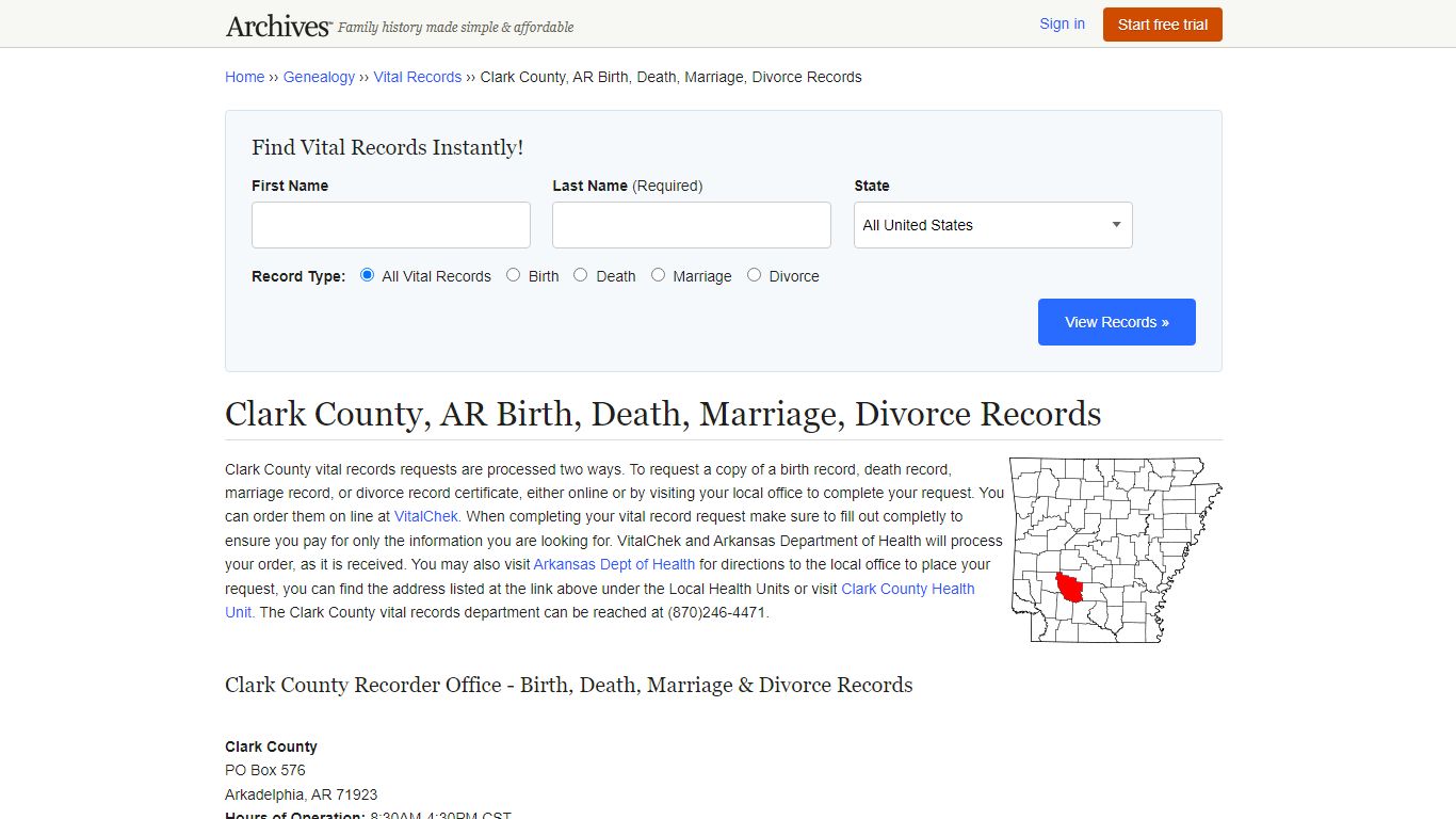 Clark County, AR Birth, Death, Marriage, Divorce Records - Archives.com