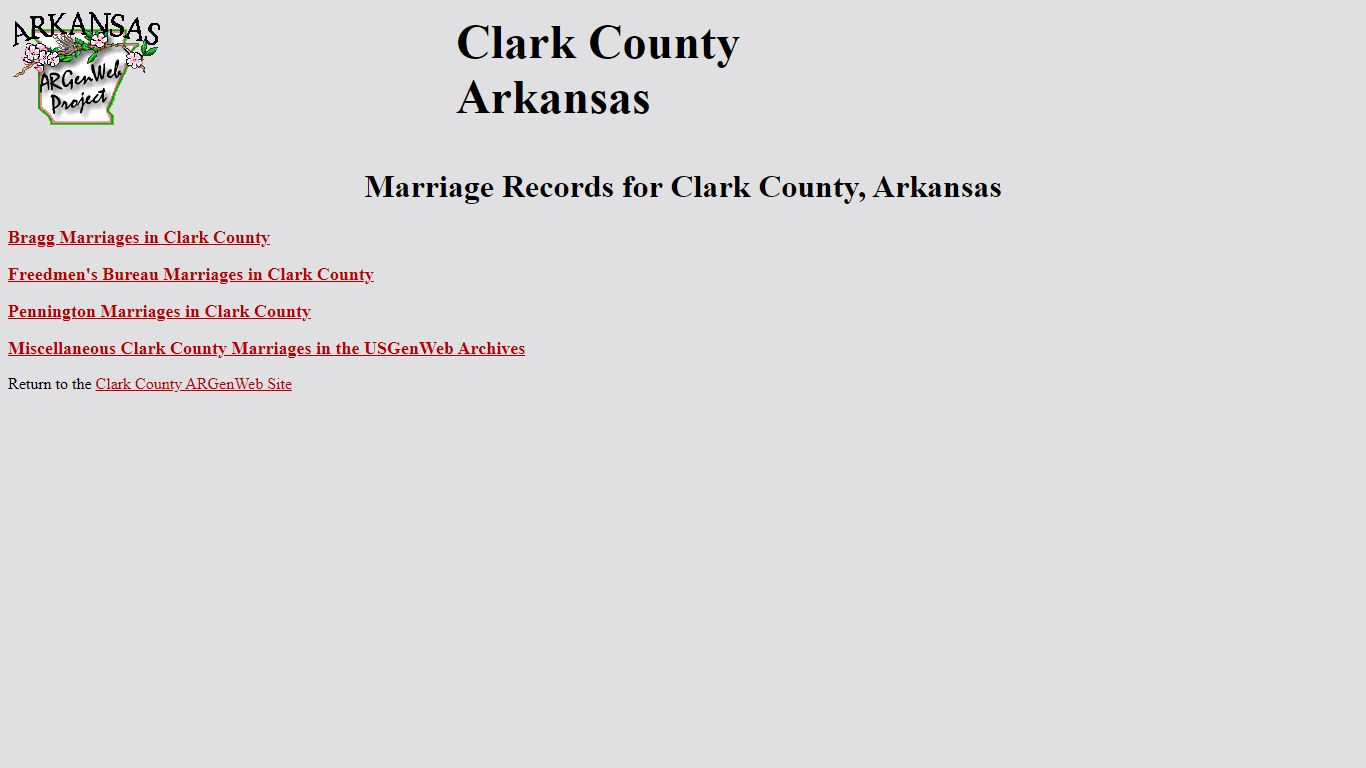 Clark County, AR Marriages - ARGenWeb